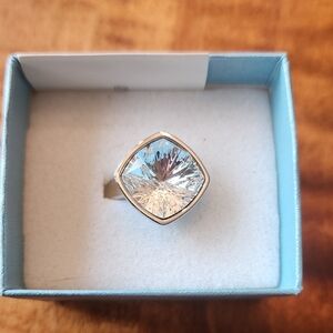 Touchstone Crystal Cushion-Cut Clear Crystal Ring in Silver Tone